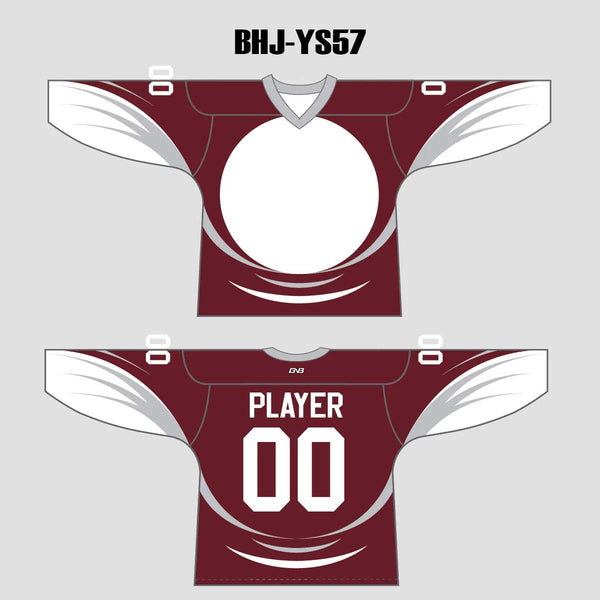 YS57 Maroon/White Custom Sublimated Ice Roller Hockey Jerseys Design