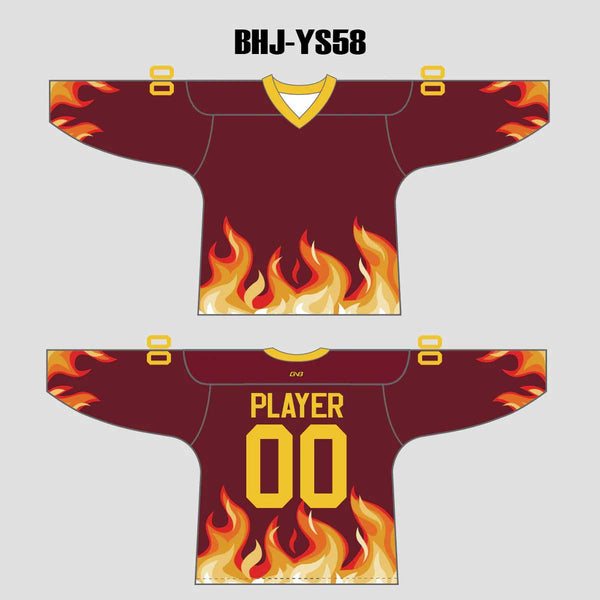 YS58 Maroon/Gold Sublimated Custom Hockey Jerseys Design