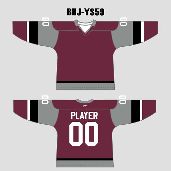 YS59 Maroon/Grey/Black Sublimated Custom Hockey Jerseys Design