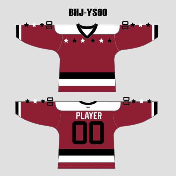 YS60 Burgundy/White/Black Custom Ice Roller Hockey Jerseys Design