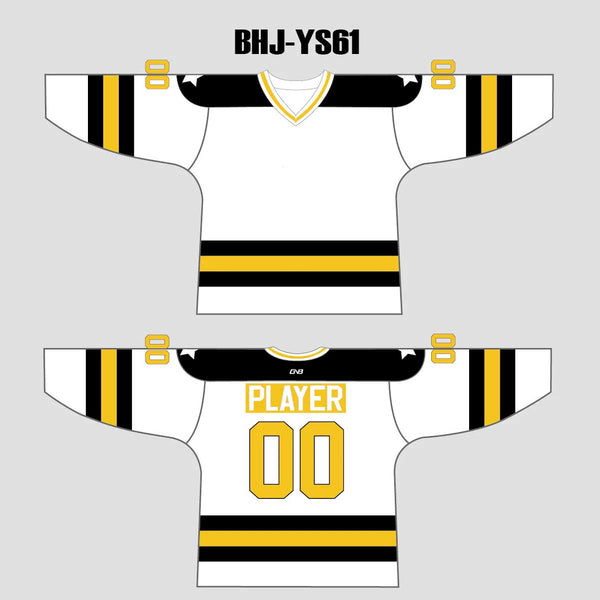 YS61 White/Gold/Black Custom Ice Roller Hockey Jerseys Design