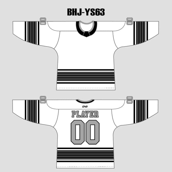 YS63 White/Black Sublimated Ice Roller Hockey Jerseys Custom Design