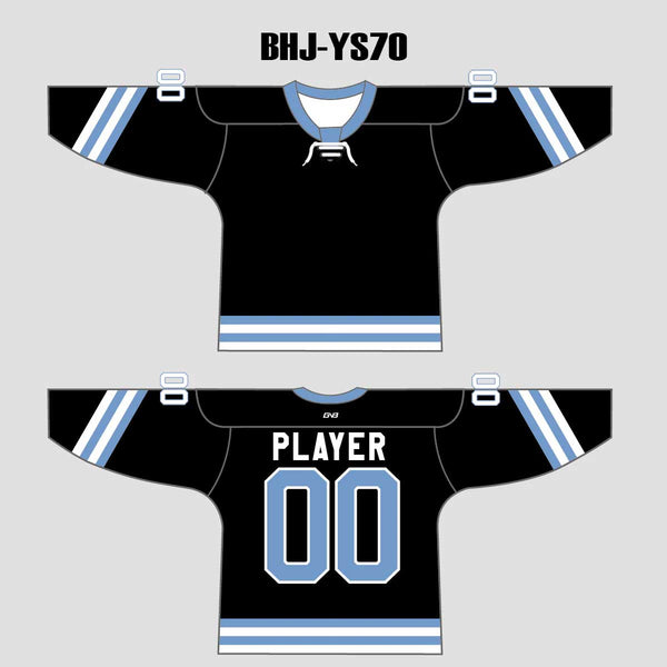 YS70 Black/Blue Custom Sublimated Ice Roller Hockey Jerseys Design