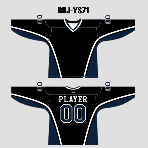 YS71 Black/Navy Sublimated Custom Ice Roller Hockey Jerseys
