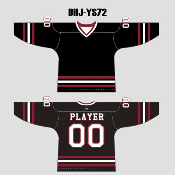 YS72 Black/Red/White Custom Ice Roller Blank Hockey Jerseys