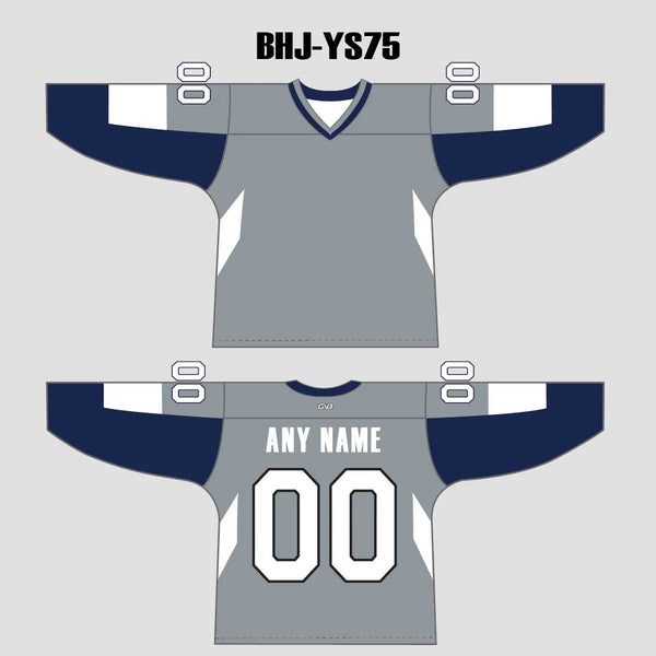 YS75 Grey/Navy/White Custom Ice Roller Blank Hockey Jerseys