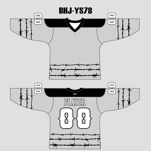 YS78 Grey/Black Sublimated Custom Blank Ice Roller Hockey Jerseys
