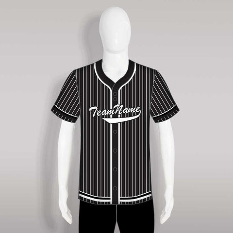 C16 White Stripe Black Custom Full Button Baseball Jerseys