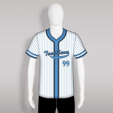 C17 Custom Blue Pinstripe White Button Down Baseball Jerseys