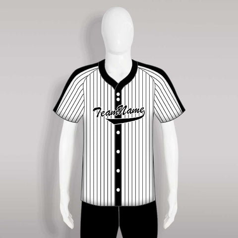 C18 Custom Pinstripe Black and White Full Button Baseball Jerseys