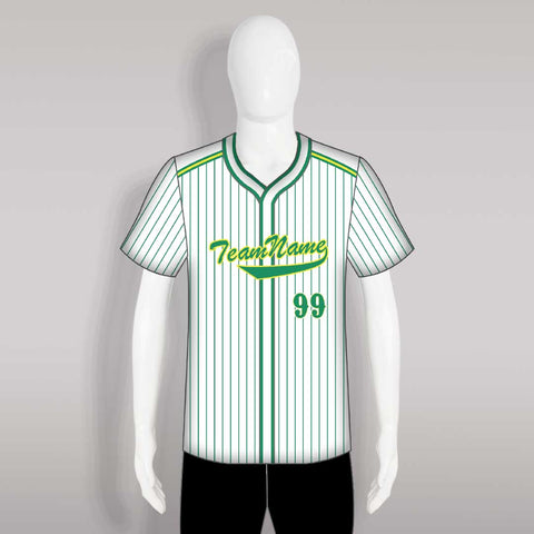 C19 Custom Green Pinstripe White Button Down Baseball Jerseys