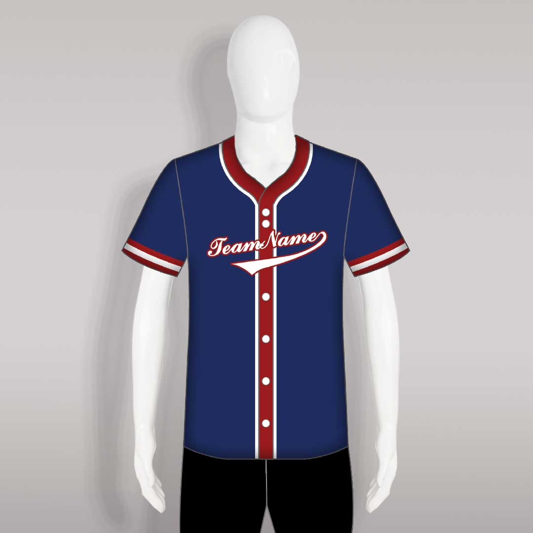 C22 Custom Sublimated Navy and Red Button Down Baseball Jerseys