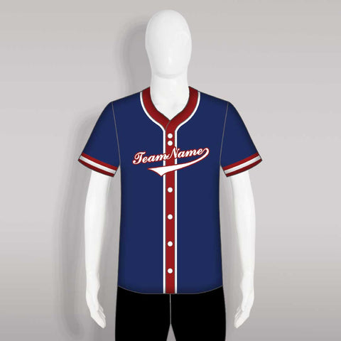 C22 Custom Sublimated Navy and Red Button Down Baseball Jerseys