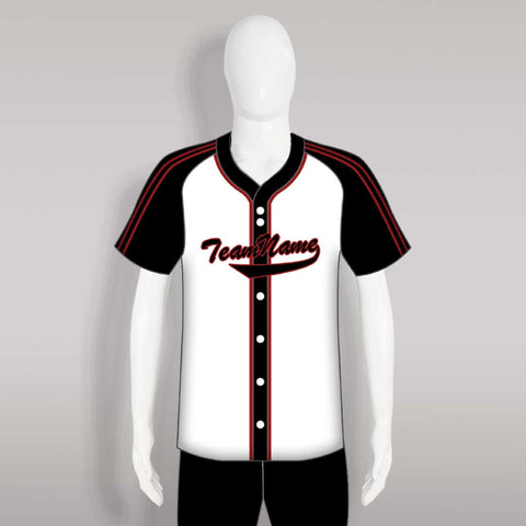 C27 White and Black Full Button Raglan Custom Baseball Jerseys
