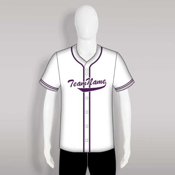 C28 White and Purple Full Button Blank Custom Baseball Jerseys