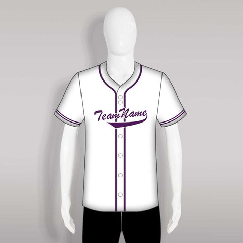 C28 White and Purple Full Button Blank Custom Baseball Jerseys