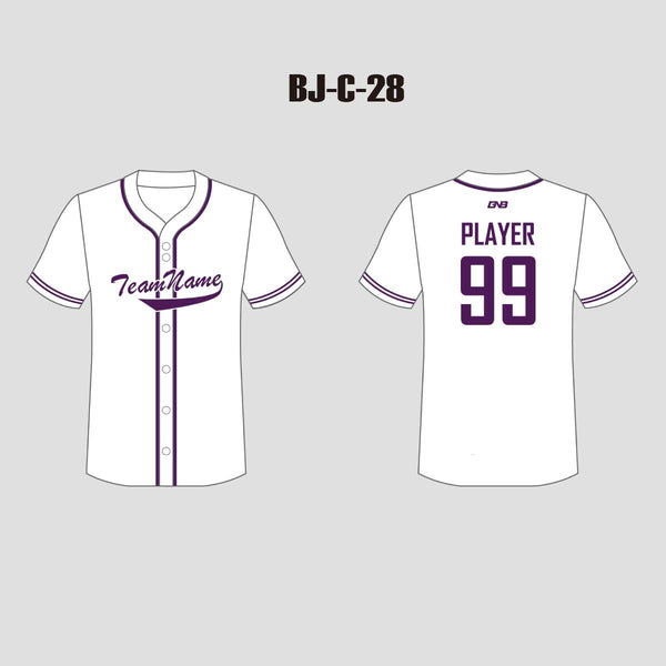 C28 White and Purple Full Button Blank Custom Baseball Jerseys
