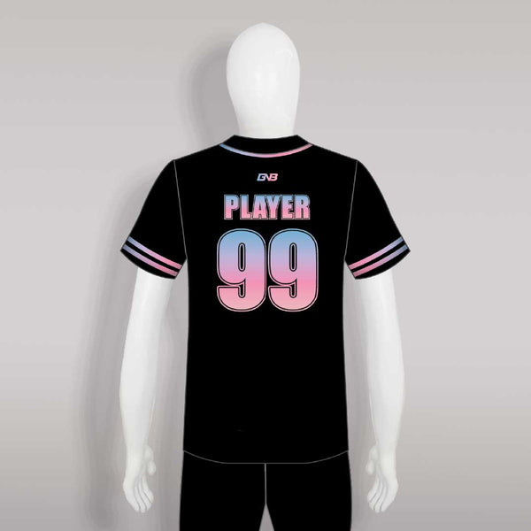 C29 Sublimated Custom Black and Pink Full Button Baseball Jerseys