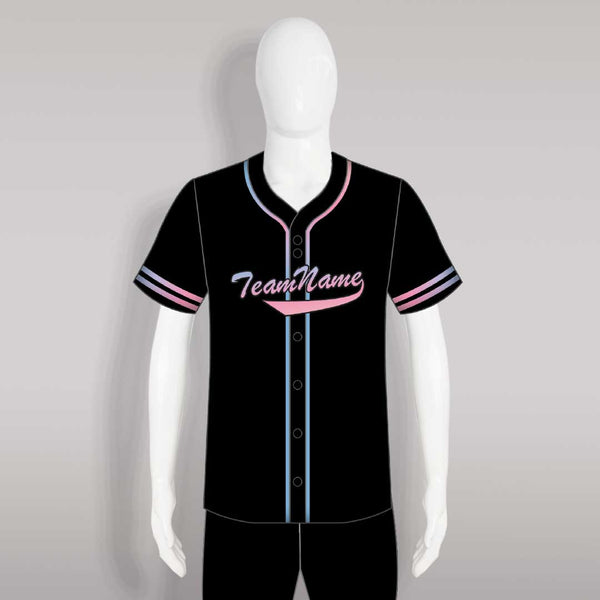 C29 Sublimated Custom Black and Pink Full Button Baseball Jerseys