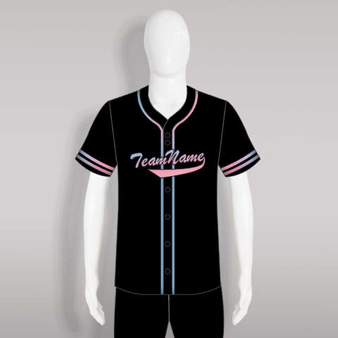 C29 Sublimated Custom Black and Pink Full Button Baseball Jerseys
