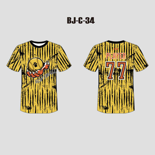 C34 Yellow Distressed Crewneck Custom Softball Shirts