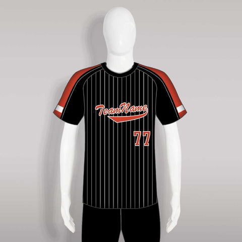C35 Custom Raglan Striped Black and Red Crew Baseball Jersey Shirts