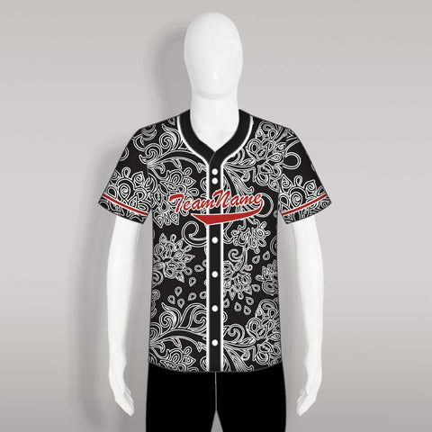 C6 White Floral Pattern Sublimated Custom Button Down Baseball Jerseys
