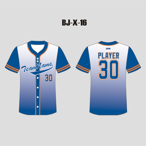 X16 Gradient Blue Button Down Custom Dry Fit Baseball Jerseys