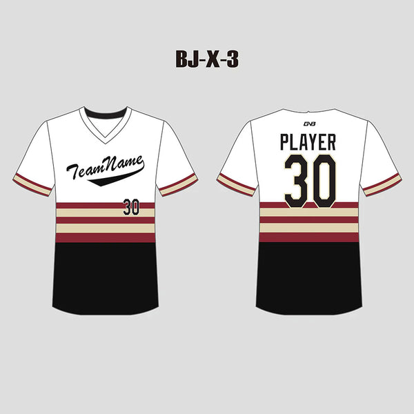 X3 White Maroon Black Sublimated Custom Softball Baseball Jerseys V-Neck