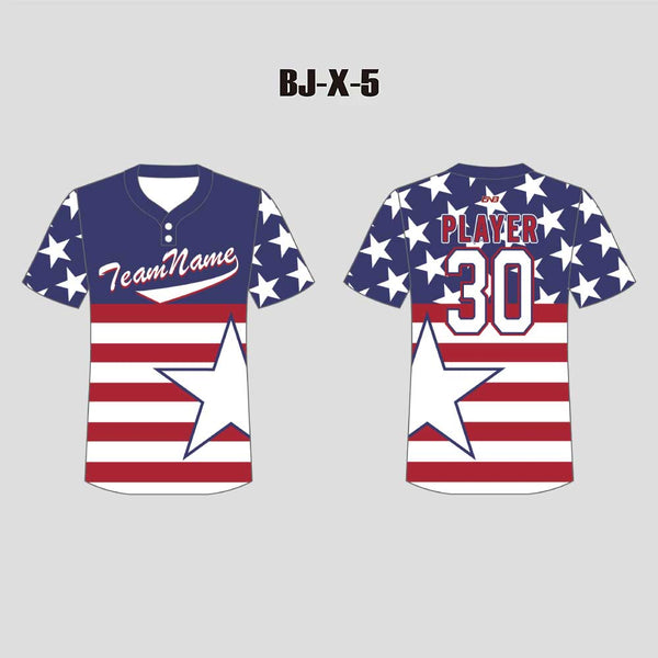 X5 Blue Red White Patriotic Custom Two Button Baseball Jerseys