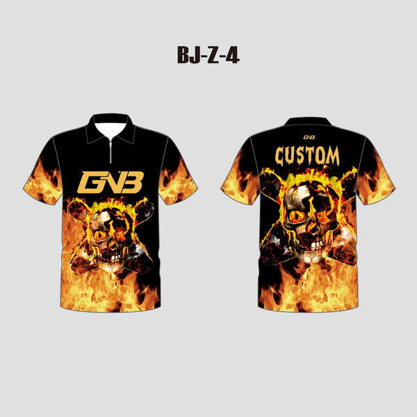 BJZ4 Flame Skull & Bowling Pins Sublimated Custom Bowling Jerseys