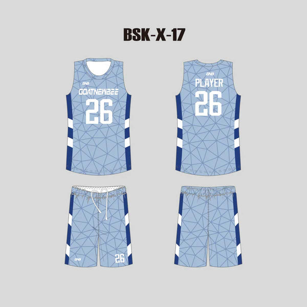 BSKX17 Blue Geometric Pattern Custom Sublimation Basketball Jerseys and Shorts