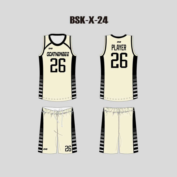 BSKX24 Cream Black Adults and Youth Custom Basketball Jerseys Shorts