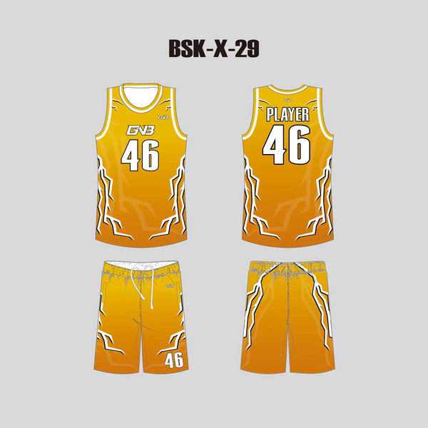 BSKX29 Lightning Gold Sublimated Custom Cool Basketball Jerseys Shorts