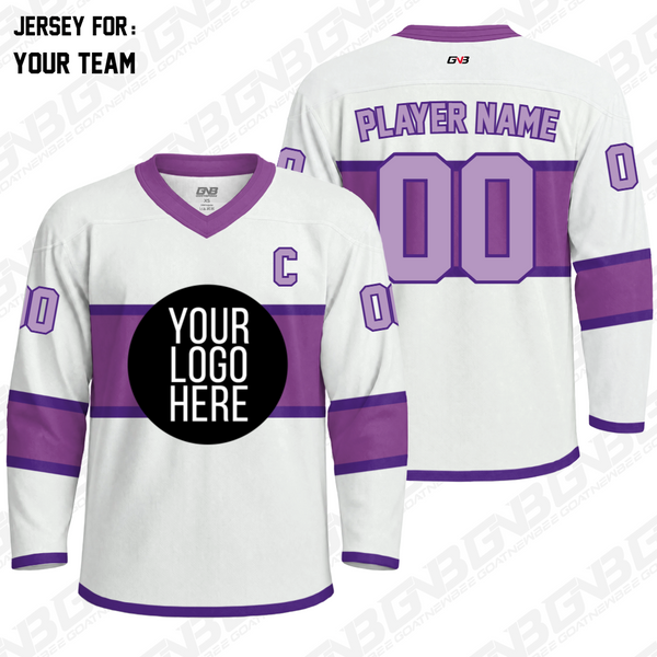 Clean line custom hockey jersey with personalized colors, logos, names and numbers