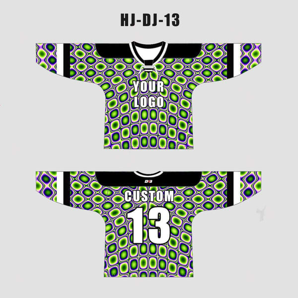Neon Green Blue Abstract Pattern Custom EDM Laced Hockey/Basketball/Baseball Jerseys