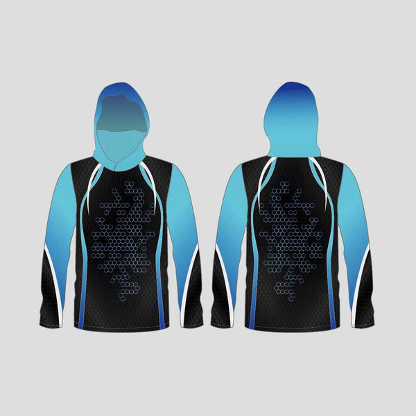 FHX01 Hexagon Gradient Blue Performance Custom Fishing Hoodies
