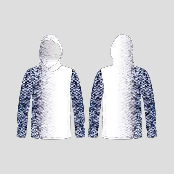 FHX02 Grey Scale Custom Performance Hooded Fishing Shirts
