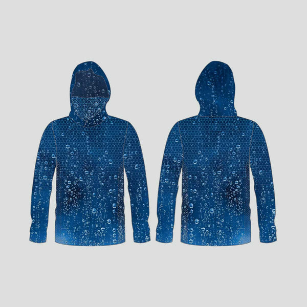 FHX07 Blue Hexagon Water bubbles Custom Hooded Performance Fishing Shirts