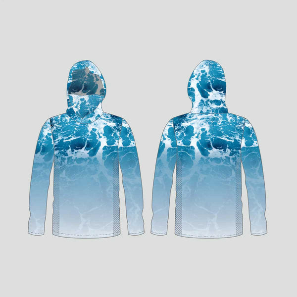 FHX024 White Foam Blue Ocean Surface Custom UPF Fishing Hoodies