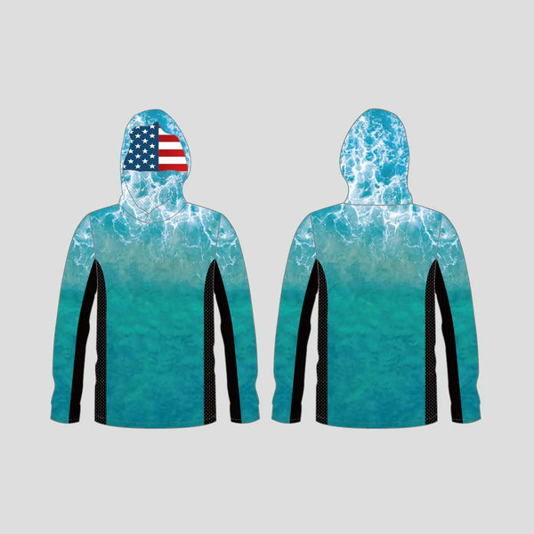 FHX026 Blue Sea Water Surface Texture American Flag Custom Fishing Hoodies