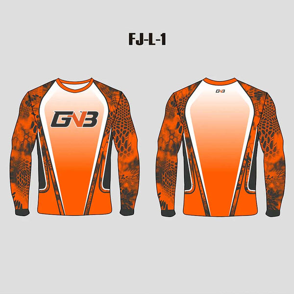 FJL1 Orange Crew Neck Custom Performance Fishing Shirts