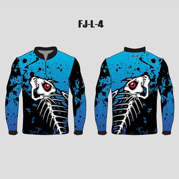 FJL4 Skeleton Fish Sublimated Custom Cool Fishing Shirts 1/4 Zip
