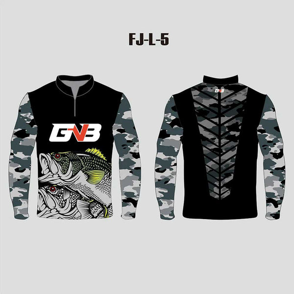 FJL5 Camo Largemouth Bass Custom Fishing Jerseys 1/4 Zip