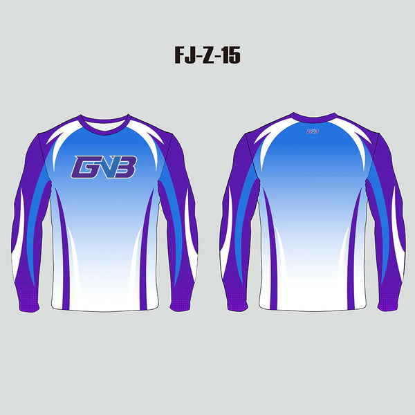 FJZ15 Purple Sublimated Performance Crew Neck Custom Fishing Tournament Jerseys