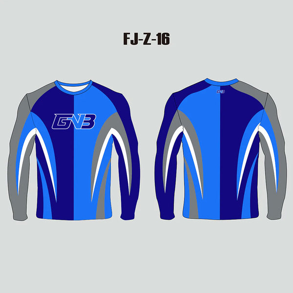 FJZ16 Light Dark Blue Color Block Custom Performance Fishing Shirts