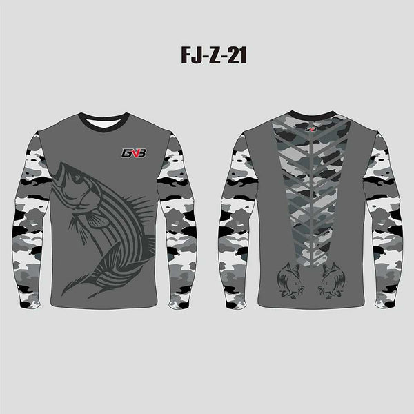 FJZ21 Sublimated Custom Catfish Striped Bass Fishing Shirts Crew Neck