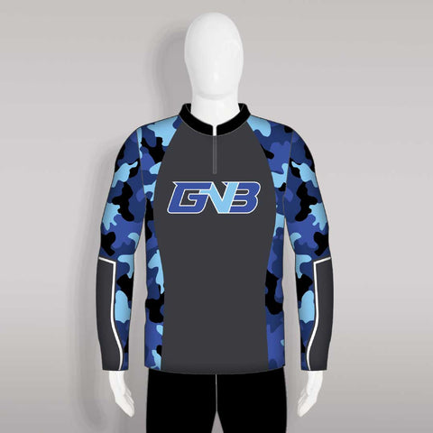 FJZ34 Blue Camo Dark Gray Sublimated Custom Fishing Jerseys 1/4 Zip