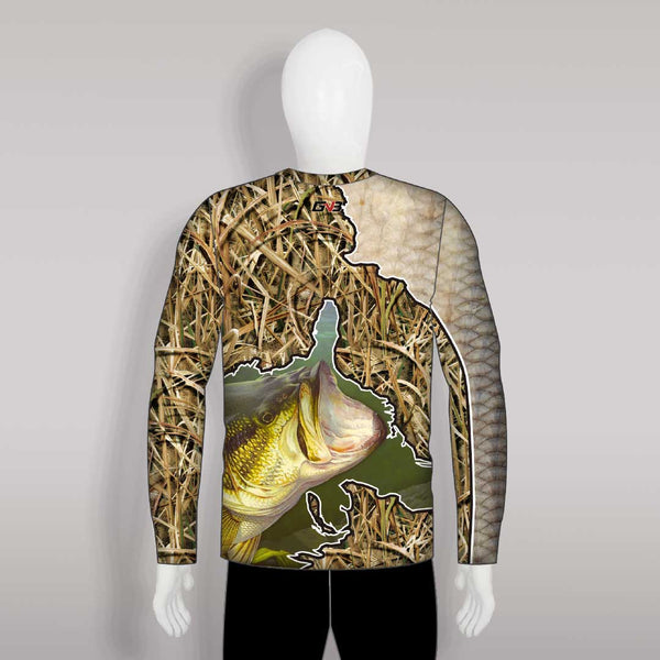 FJZ52 Spliced Reeds and Largemouth Bass Custom Crew Fishing Shirts