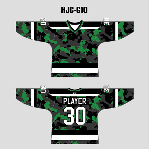 Green Black Gray Camouflage Custom Made Hockey Jerseys